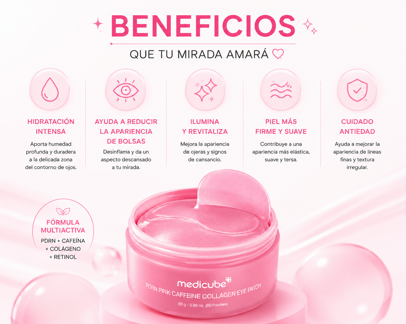 Parches de ojos con colágeno y cafeína Medicube